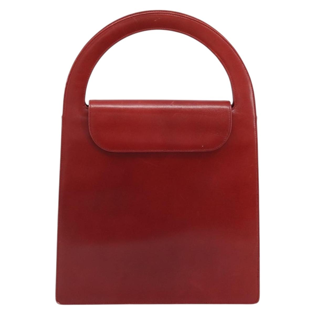 Christian Dior Hand Bag Leather Red Gold Auth LNZ689
