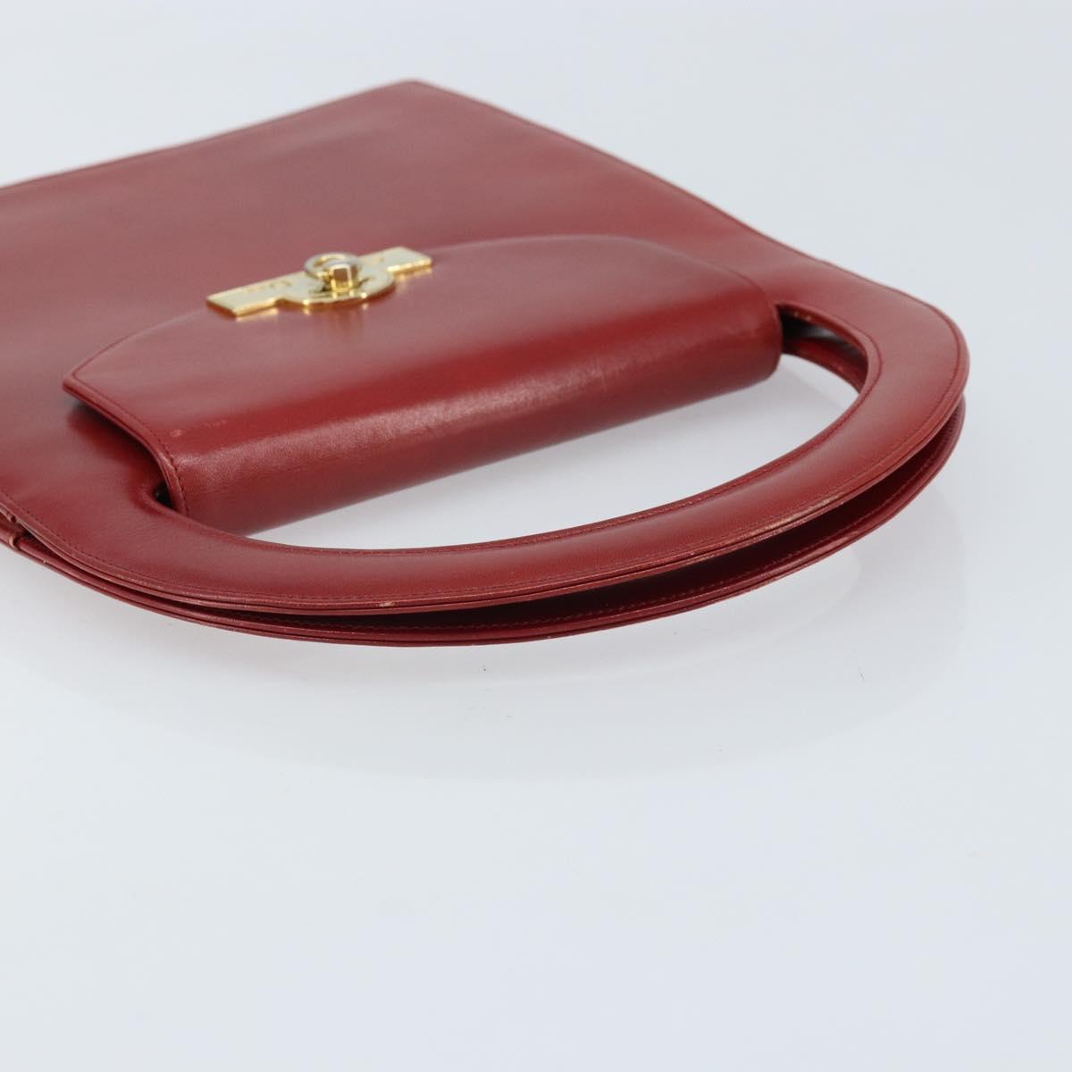 Christian Dior Hand Bag Leather Red Gold Auth LNZ689