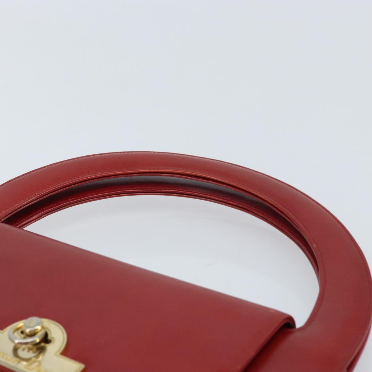 Christian Dior Hand Bag Leather Red Gold Auth LNZ689