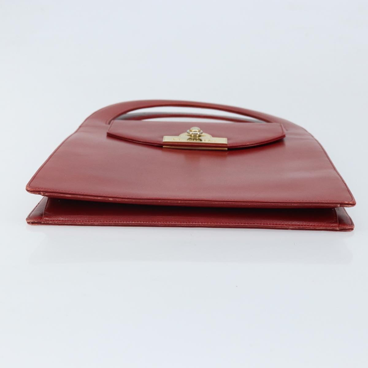 Christian Dior Hand Bag Leather Red Gold Auth LNZ689