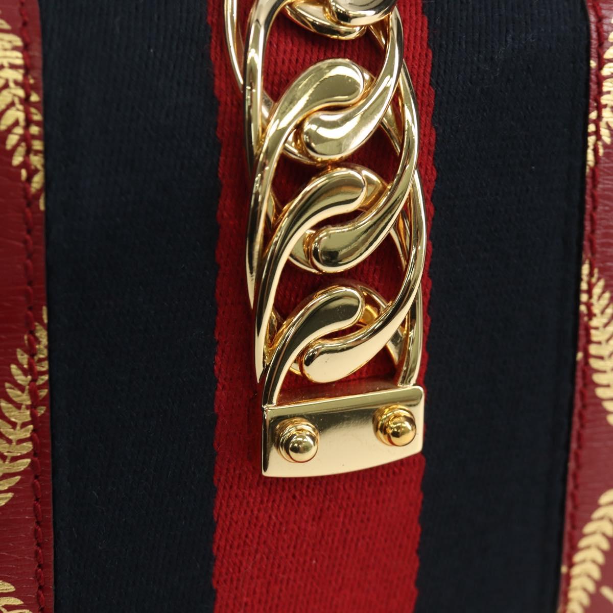 GUCCI Silvi Sherry Line Hand Bag Leather 2way Red Gold 470270 Auth LNZ690V