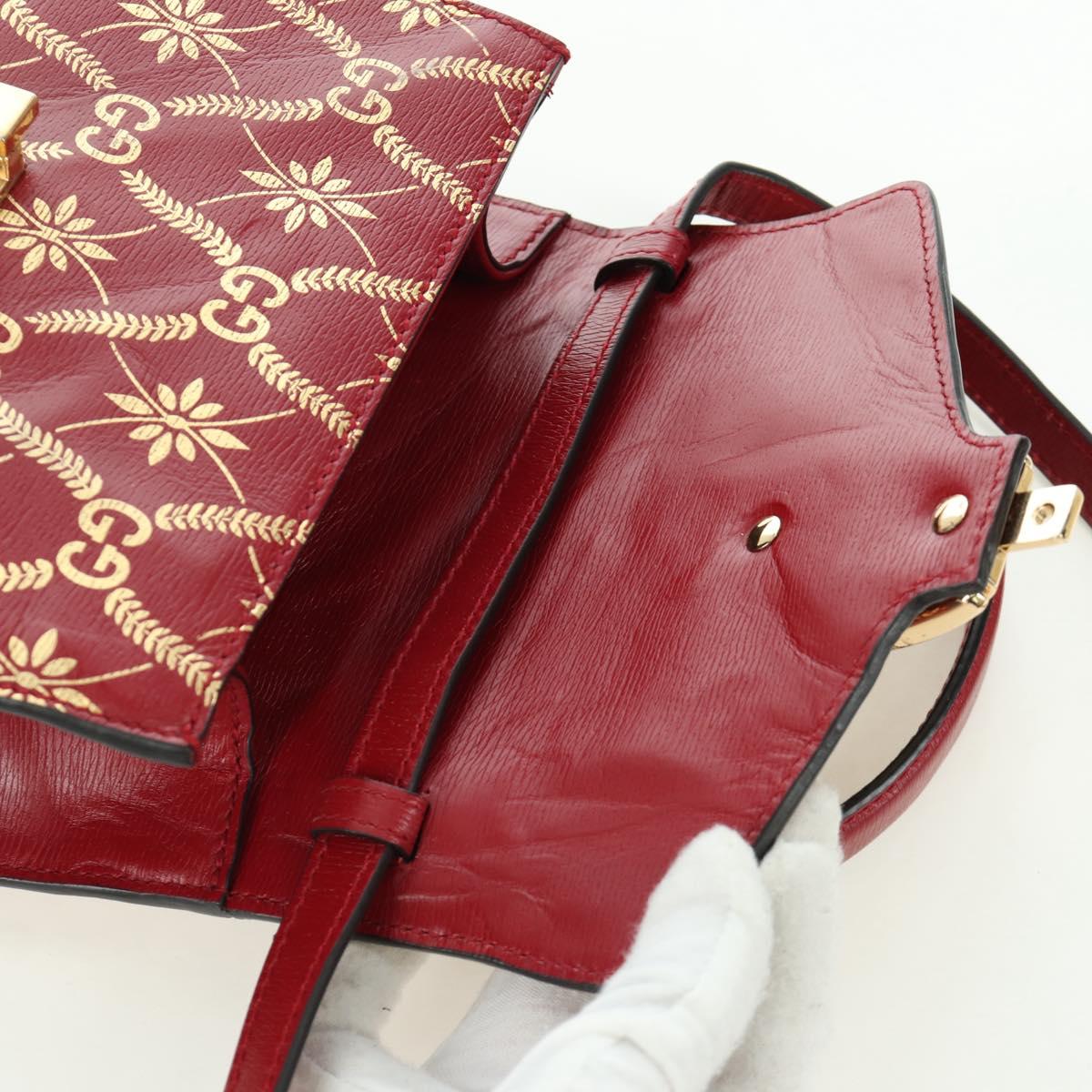 GUCCI Silvi Sherry Line Hand Bag Leather 2way Red Gold 470270 Auth LNZ690V