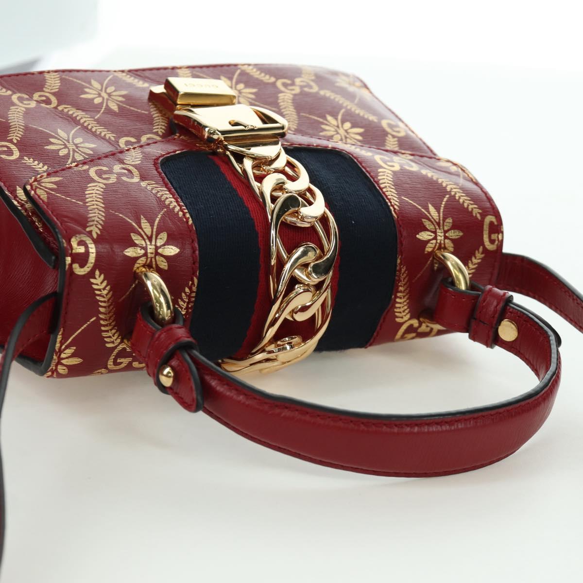 GUCCI Silvi Sherry Line Hand Bag Leather 2way Red Gold 470270 Auth LNZ690V