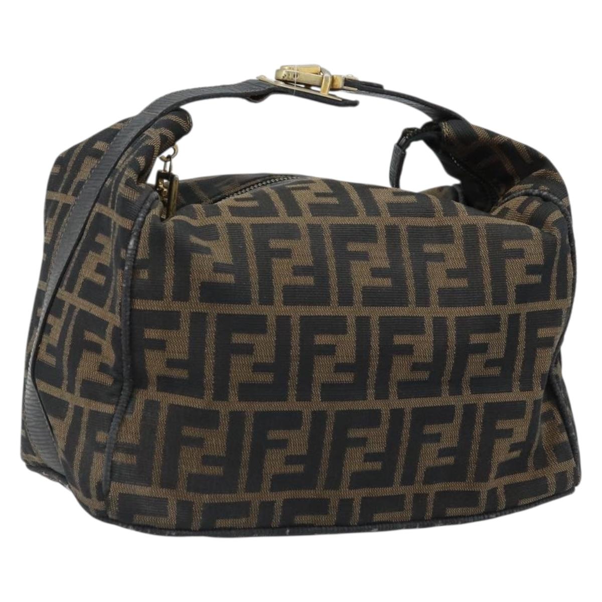 FENDI Zucca Canvas Hand Bag Black Brown Auth LNZ693