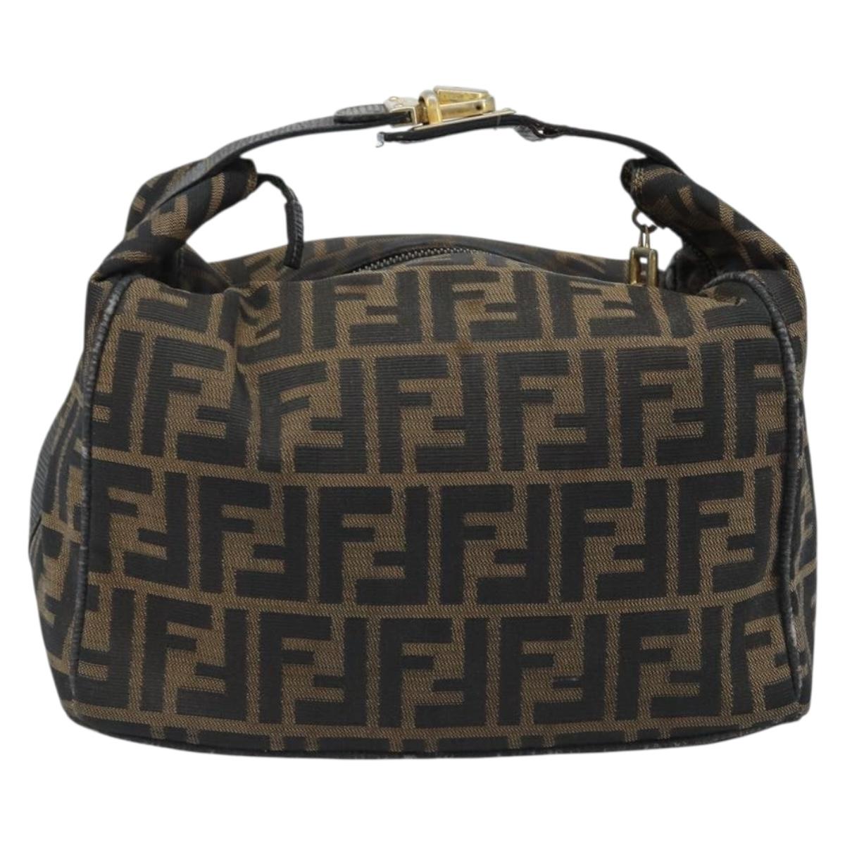 FENDI Zucca Canvas Hand Bag Black Brown Auth LNZ693