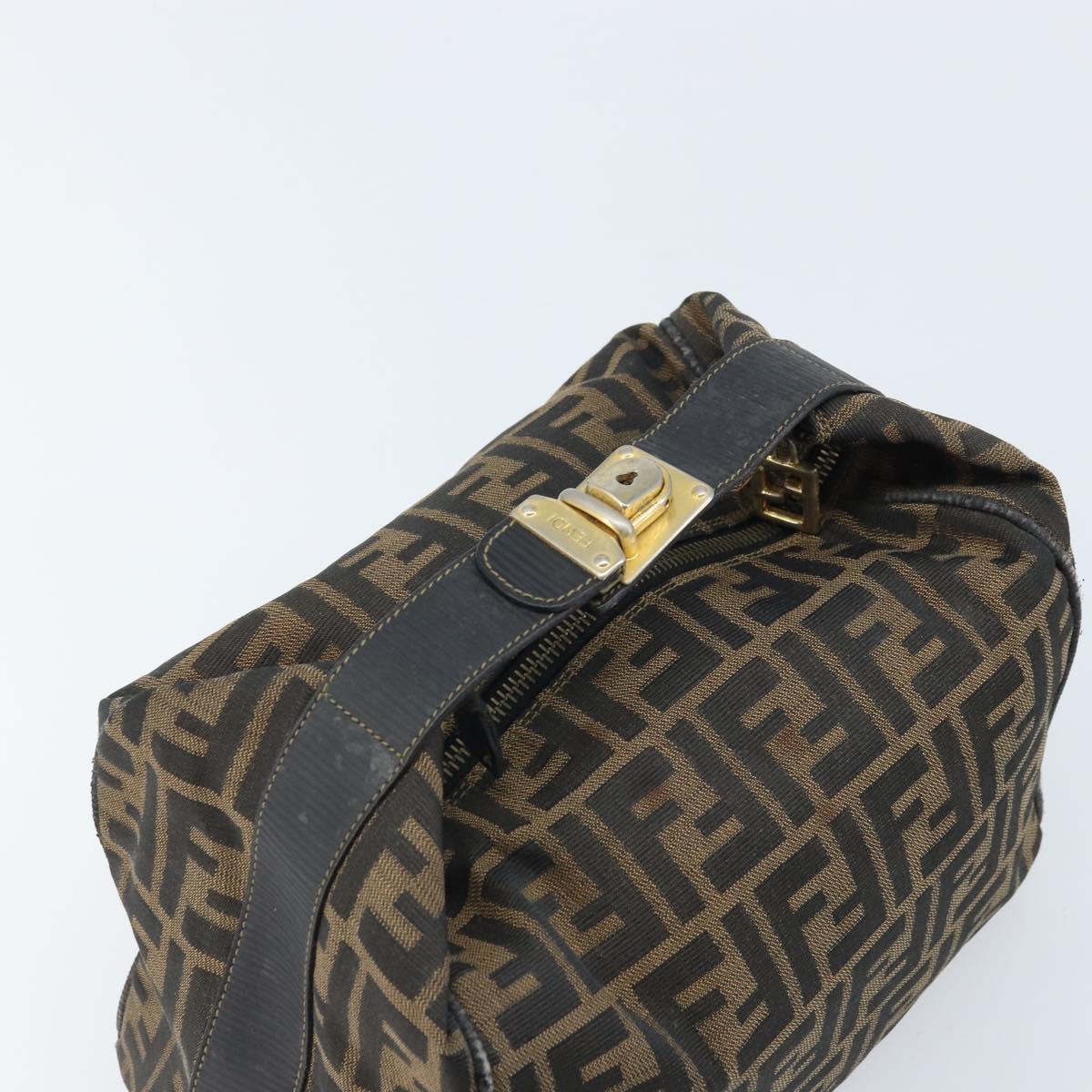 FENDI Zucca Canvas Hand Bag Black Brown Auth LNZ693