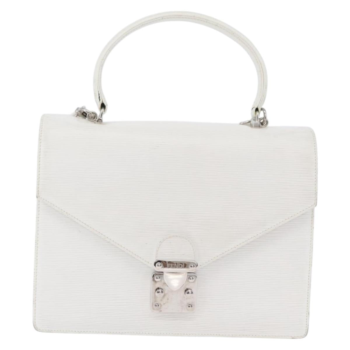 FENDI Hand Bag Leather 2way White Silver Auth LNZ694