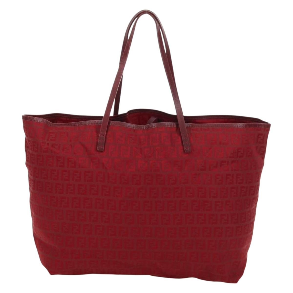 FENDI Zucchino Canvas Tote Bag Red Gold Auth LNZ695V