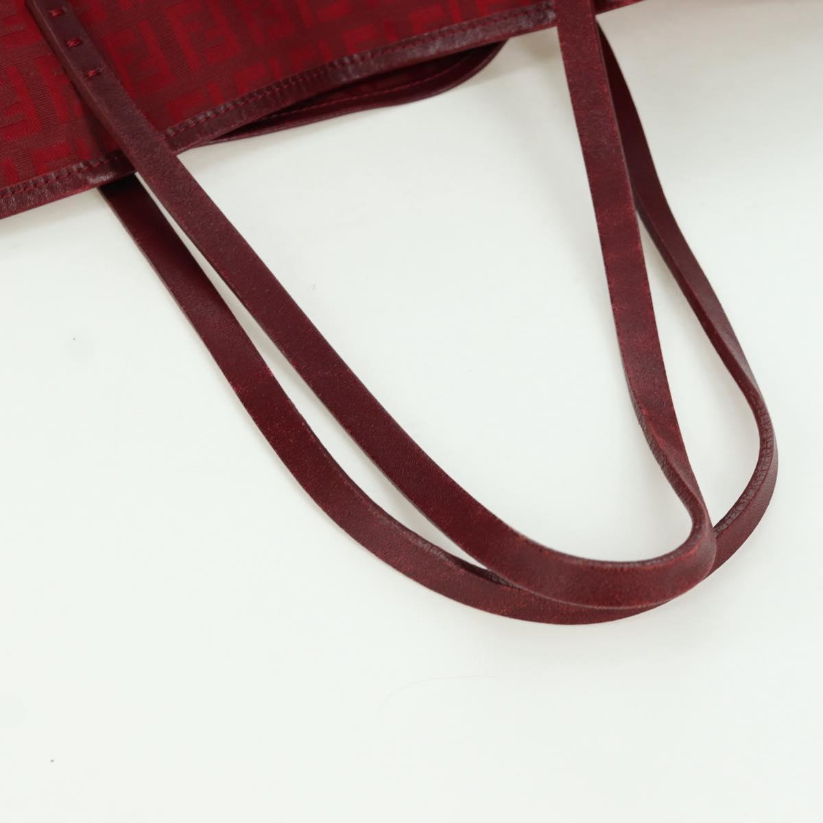 FENDI Zucchino Canvas Tote Bag Red Gold Auth LNZ695V