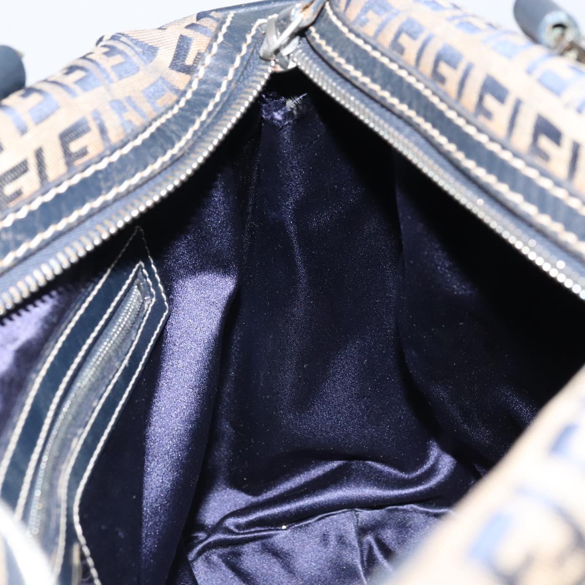 FENDI Zucchino Canvas Tote Bag Navy Silver Auth LNZ696