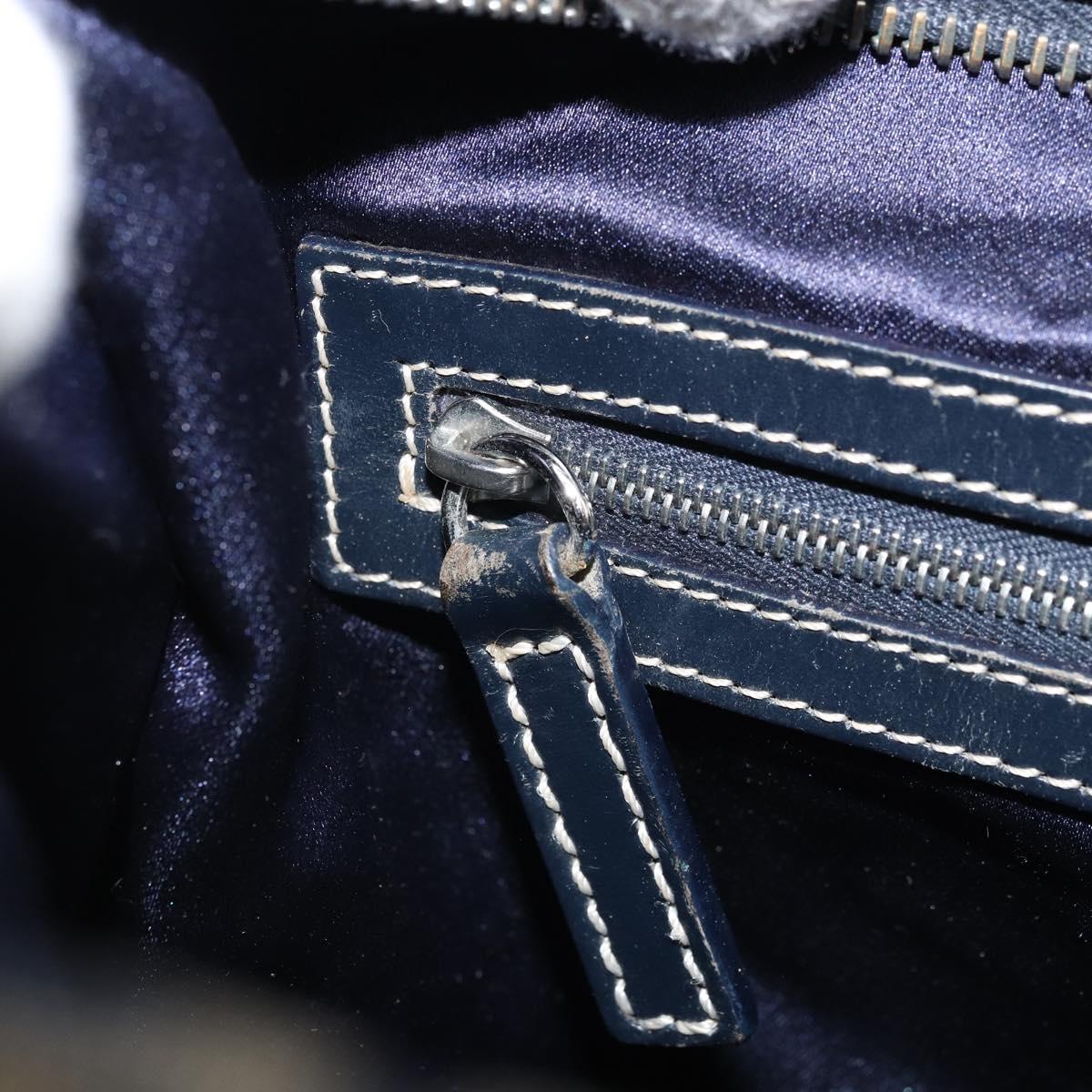 FENDI Zucchino Canvas Tote Bag Navy Silver Auth LNZ696