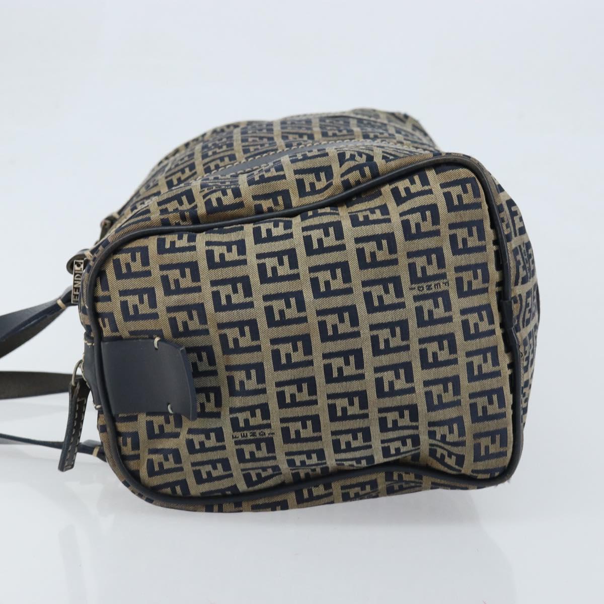 FENDI Zucchino Canvas Tote Bag Navy Silver Auth LNZ696