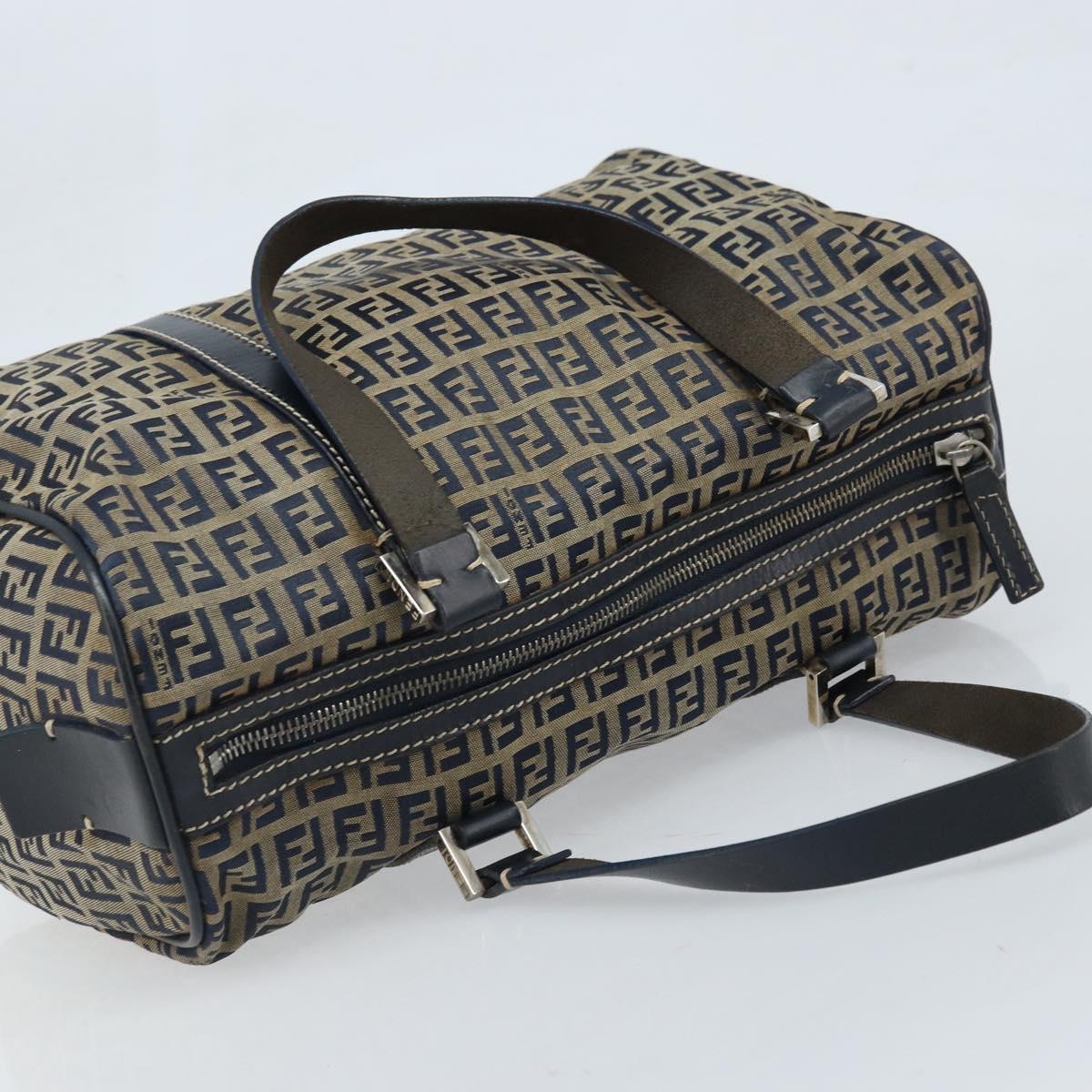 FENDI Zucchino Canvas Tote Bag Navy Silver Auth LNZ696