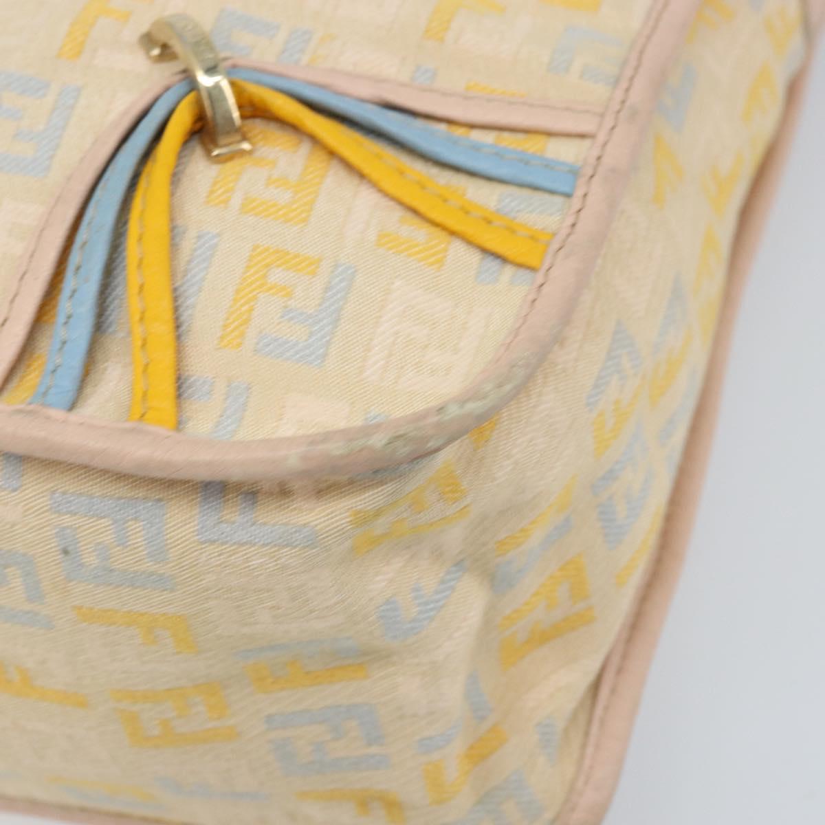 FENDI Zucchino Canvas Shoulder Bag Beige Gold Auth LNZ697