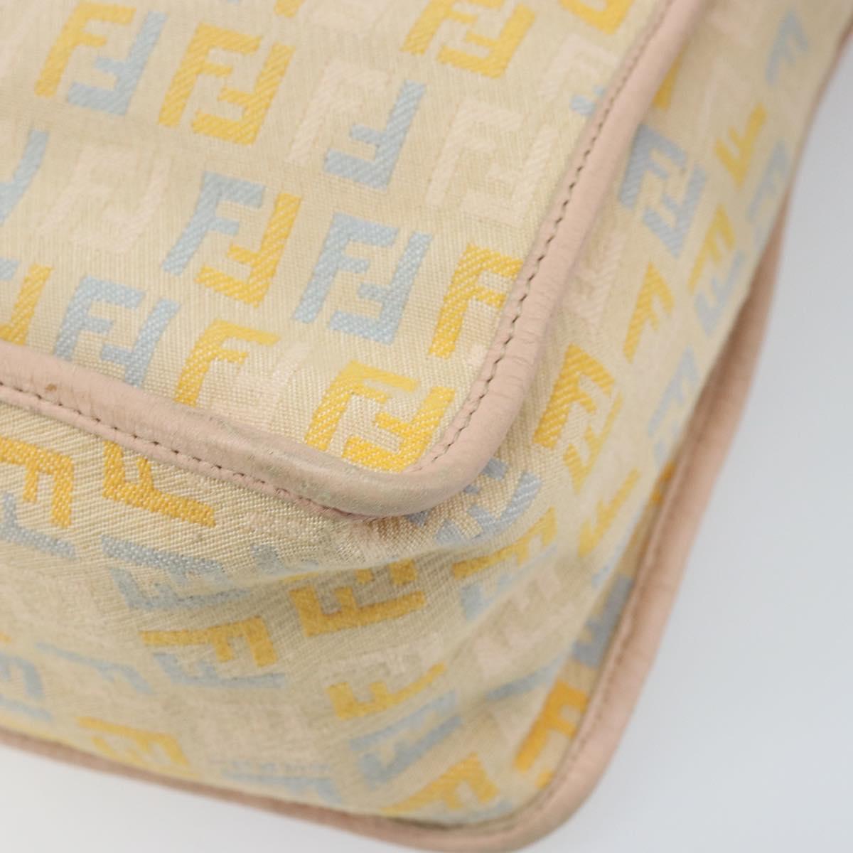 FENDI Zucchino Canvas Shoulder Bag Beige Gold Auth LNZ697