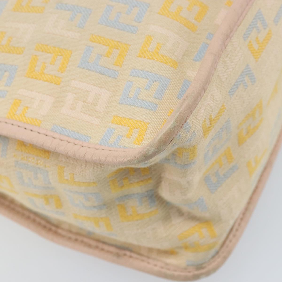 FENDI Zucchino Canvas Shoulder Bag Beige Gold Auth LNZ697