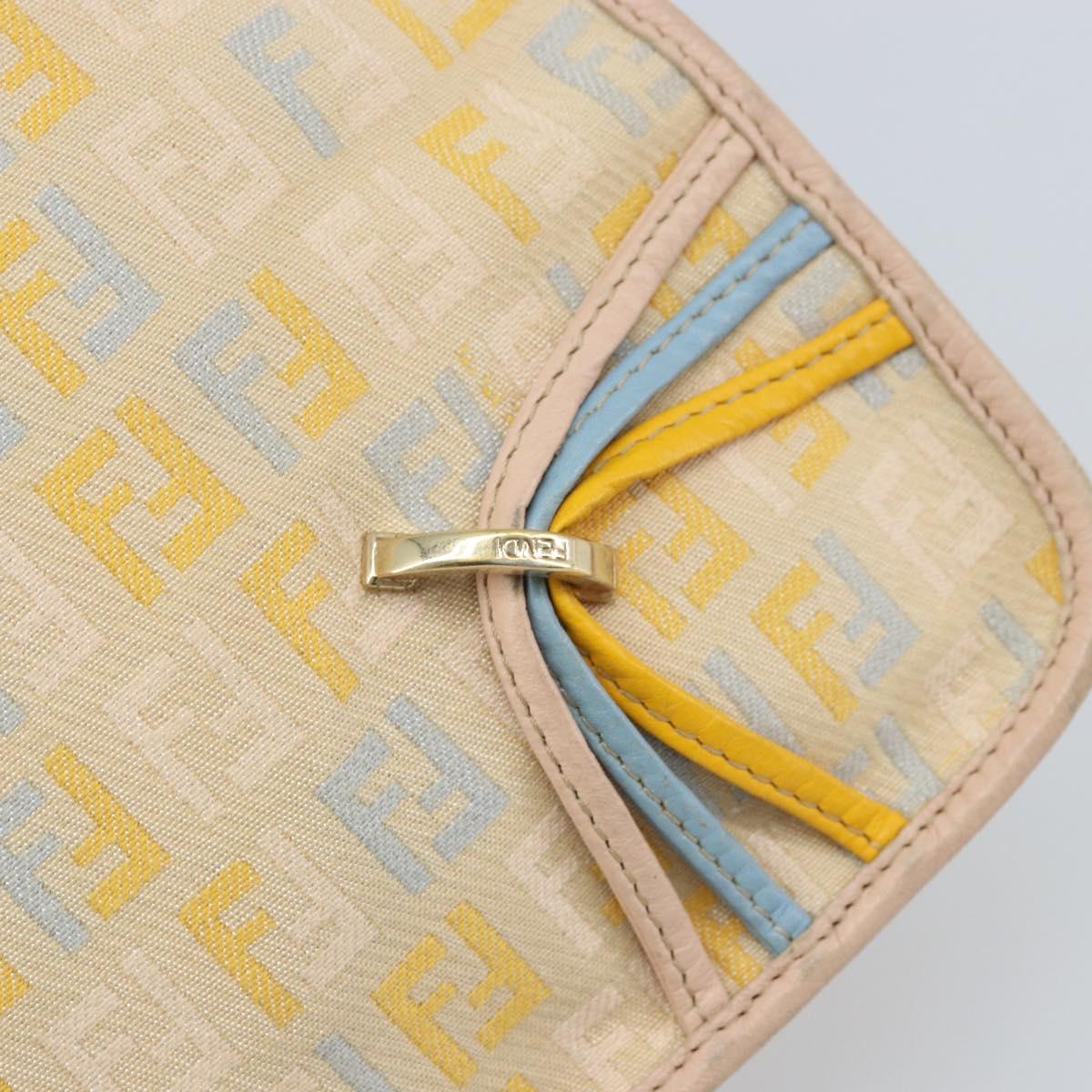FENDI Zucchino Canvas Shoulder Bag Beige Gold Auth LNZ697