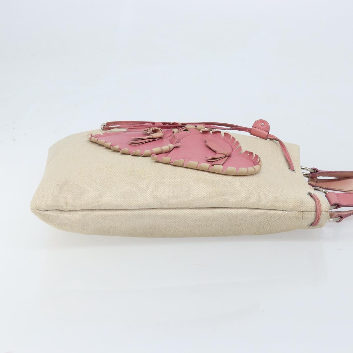 SAINT LAURENT Kahala Tote Bag Canvas Beige Silver Auth LNZ702