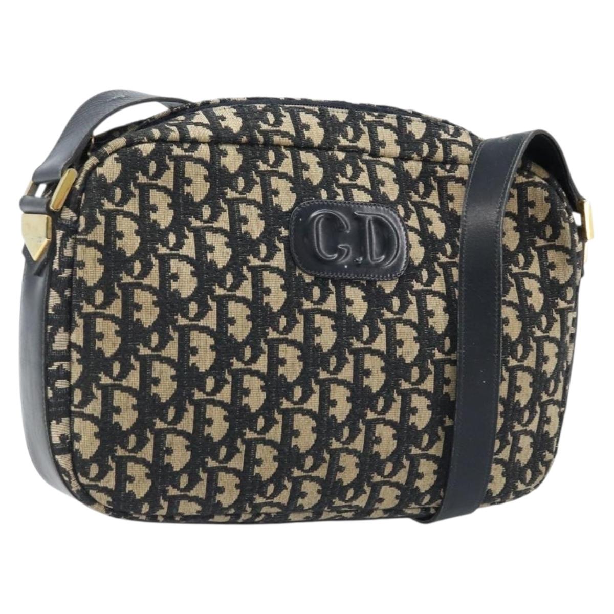 Christian Dior Trotter Canvas Shoulder Bag Black Gold Auth LNZ705