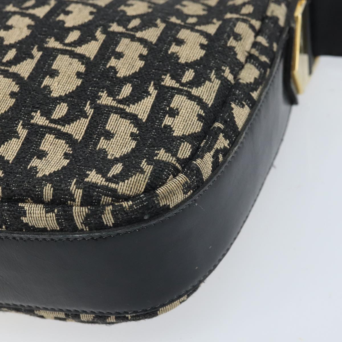 Christian Dior Trotter Canvas Shoulder Bag Black Gold Auth LNZ705