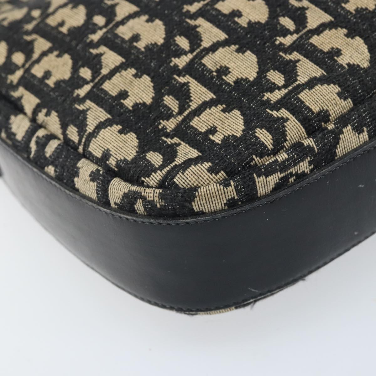 Christian Dior Trotter Canvas Shoulder Bag Black Gold Auth LNZ705