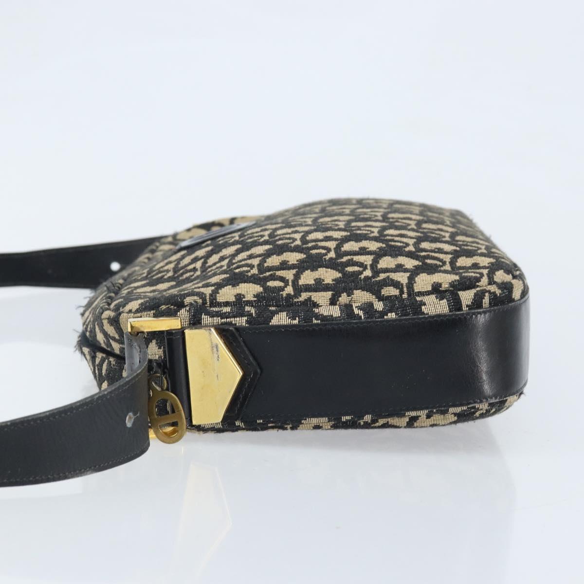 Christian Dior Trotter Canvas Shoulder Bag Black Gold Auth LNZ705