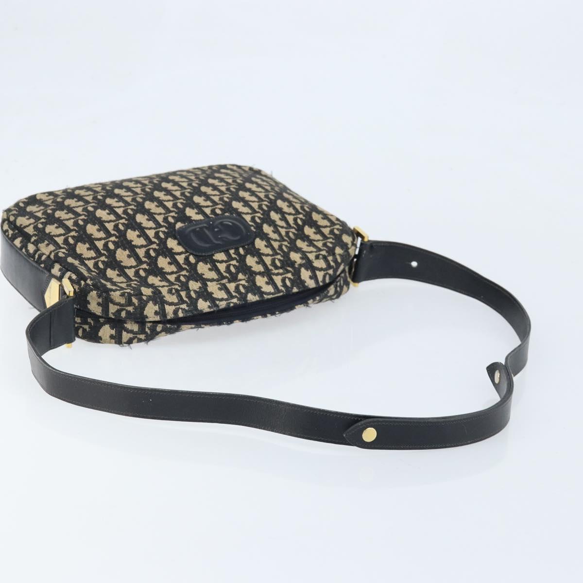 Christian Dior Trotter Canvas Shoulder Bag Black Gold Auth LNZ705