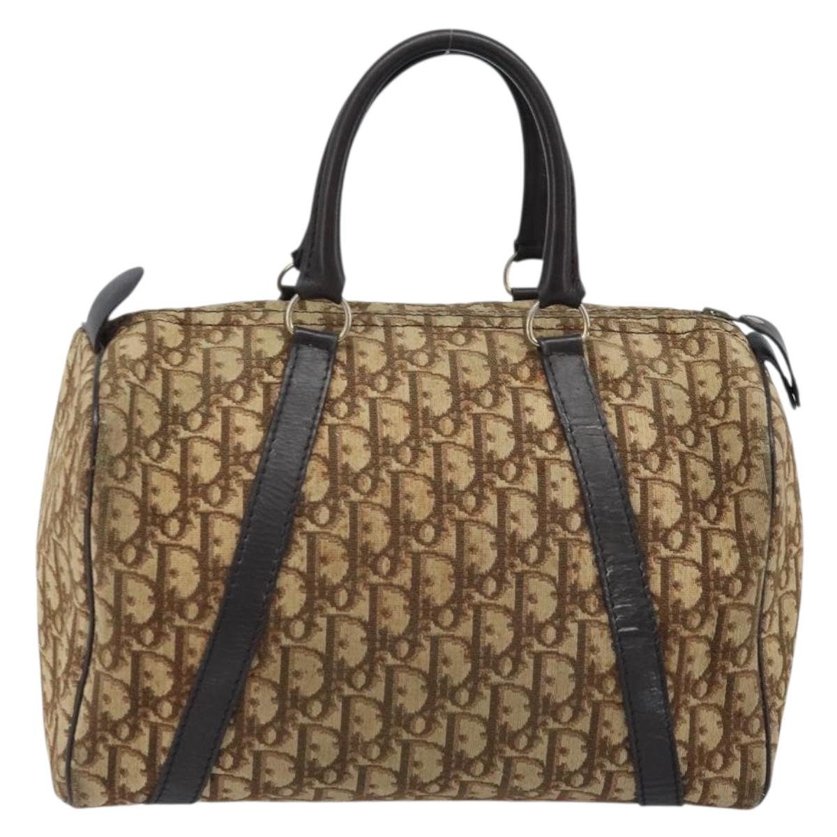 Christian Dior Trotter Canvas Boston Bag Beige Gold Auth LNZ706