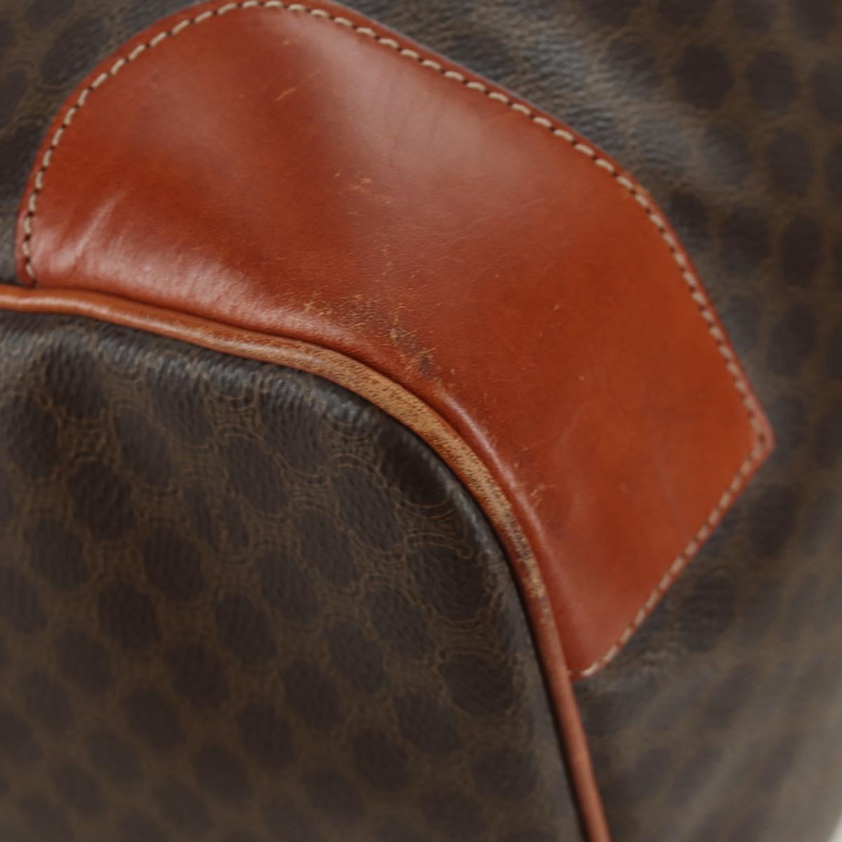 CELINE Macadam Canvas Boston Bag PVC Leather Brown Gold Auth LNZ708A