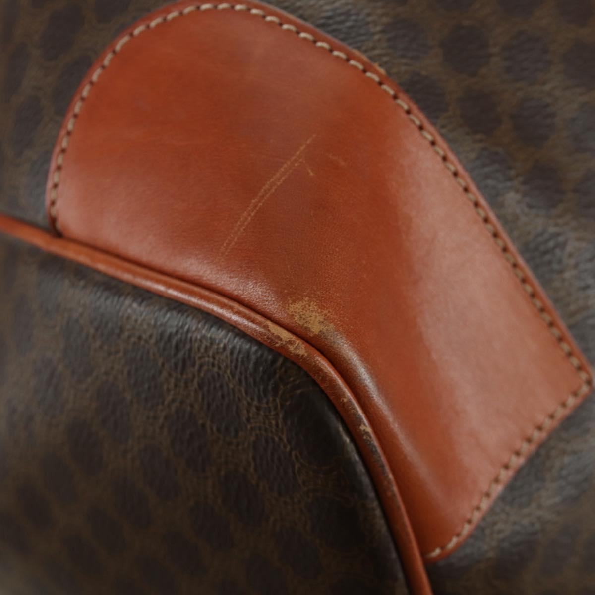 CELINE Macadam Canvas Boston Bag PVC Leather Brown Gold Auth LNZ708A