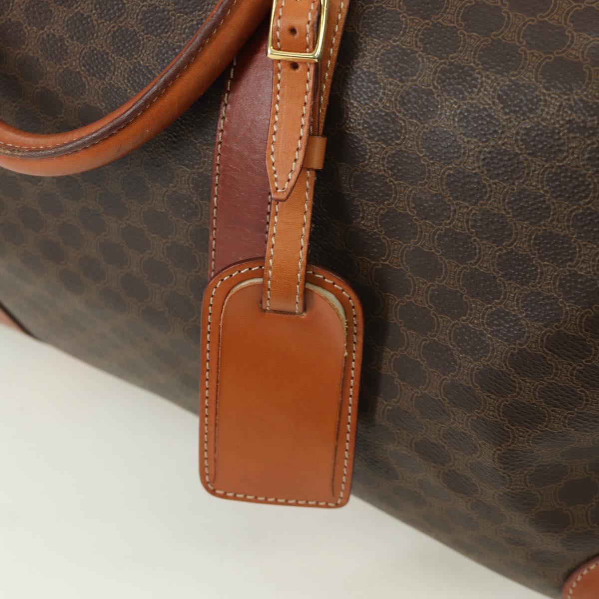 CELINE Macadam Canvas Boston Bag PVC Leather Brown Gold Auth LNZ708A