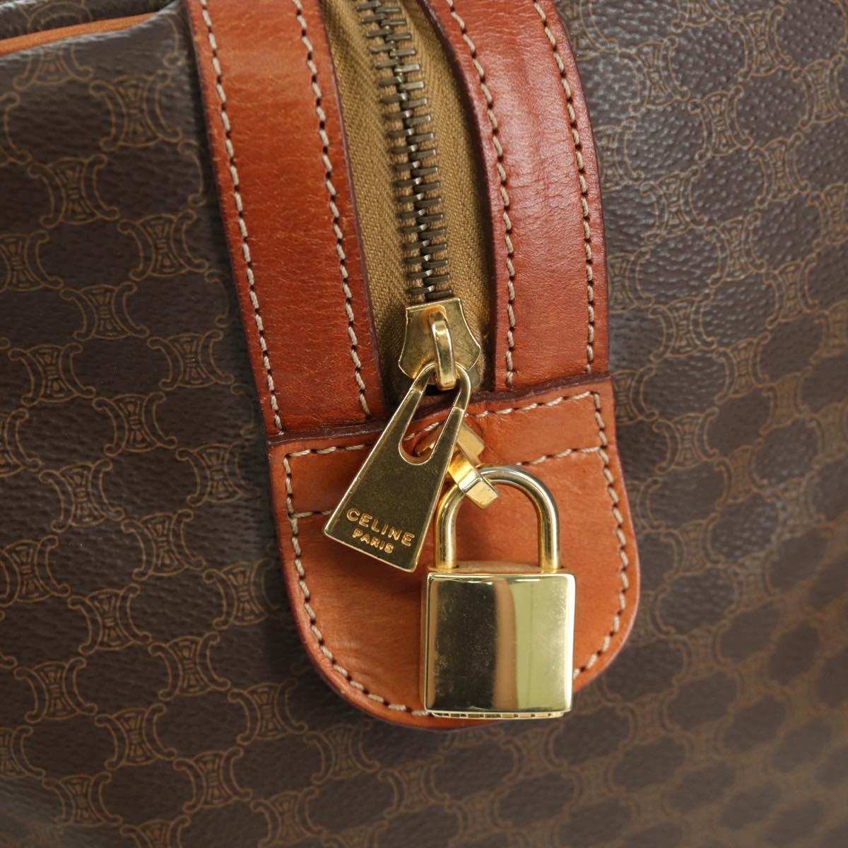 CELINE Macadam Canvas Boston Bag PVC Leather Brown Gold Auth LNZ708A