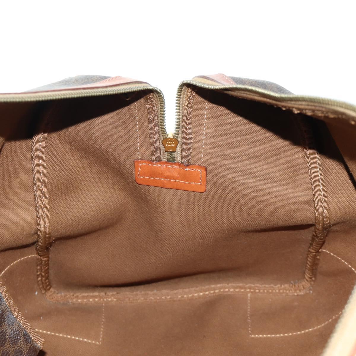 CELINE Macadam Canvas Boston Bag PVC Leather Brown Gold Auth LNZ708A