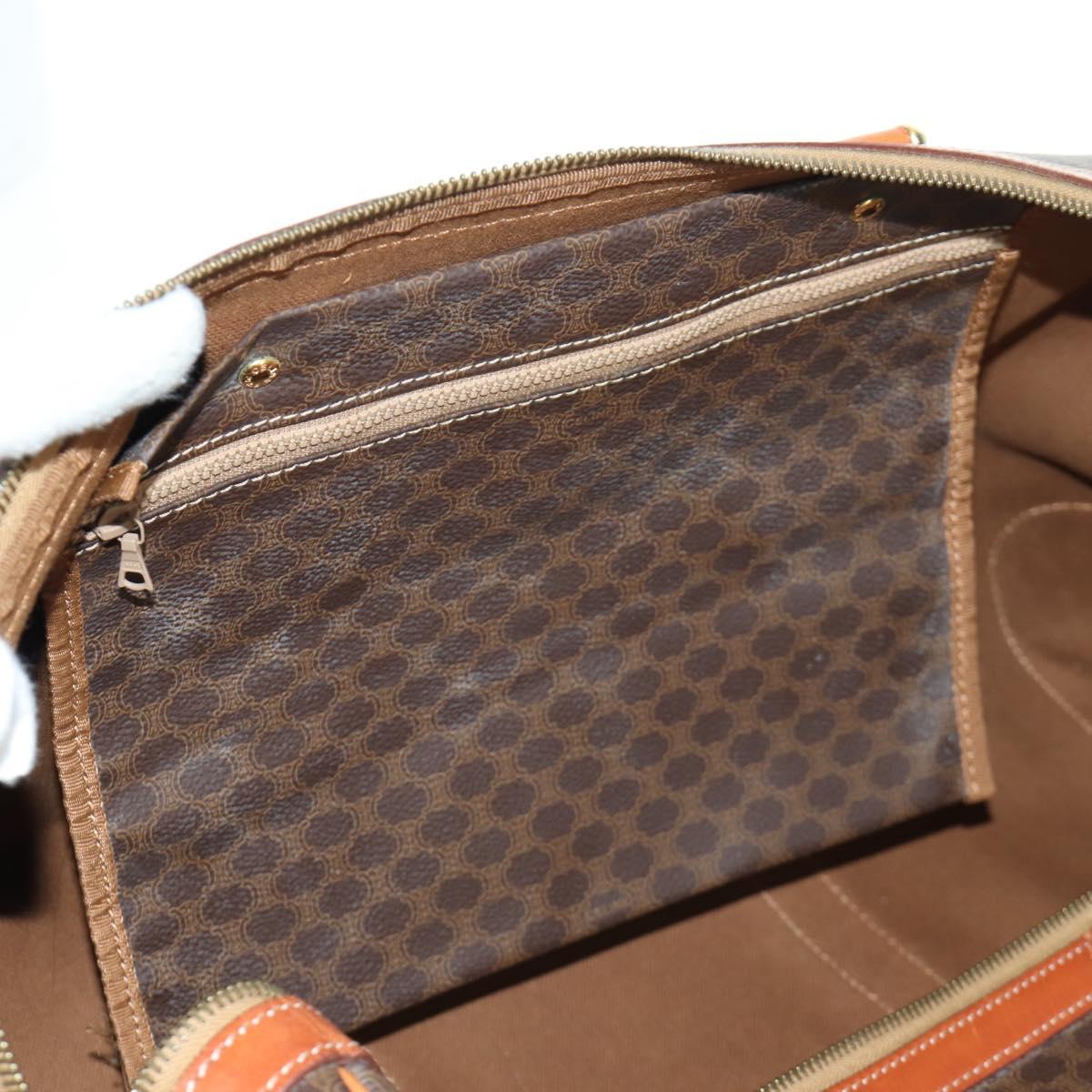 CELINE Macadam Canvas Boston Bag PVC Leather Brown Gold Auth LNZ708A