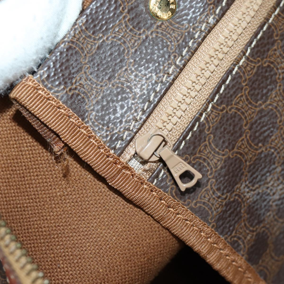 CELINE Macadam Canvas Boston Bag PVC Leather Brown Gold Auth LNZ708A