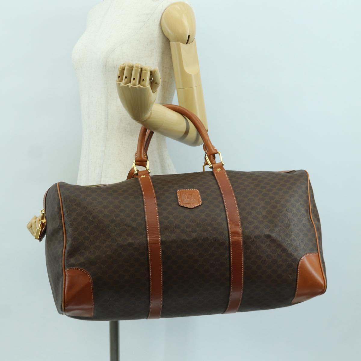 CELINE Macadam Canvas Boston Bag PVC Leather Brown Gold Auth LNZ708A