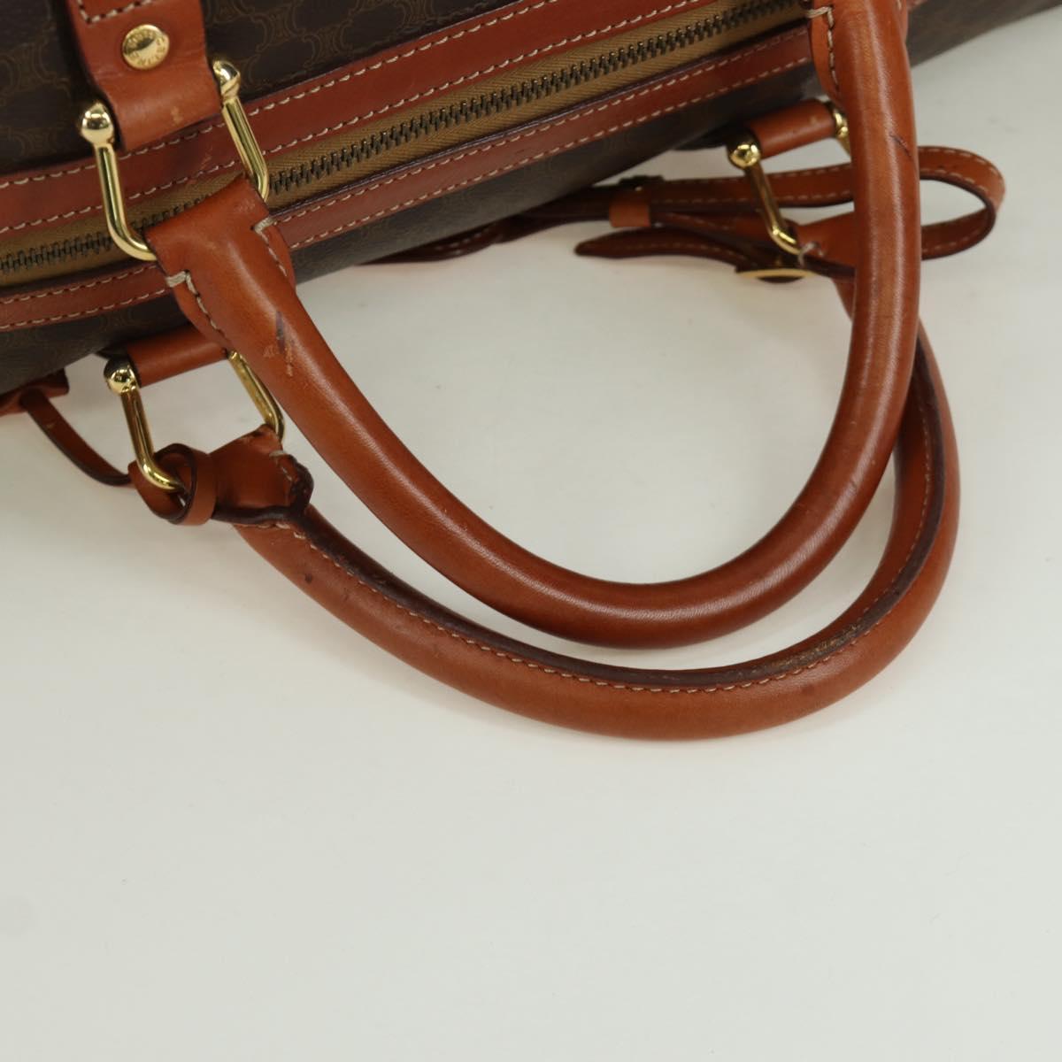 CELINE Macadam Canvas Boston Bag PVC Leather Brown Gold Auth LNZ708A