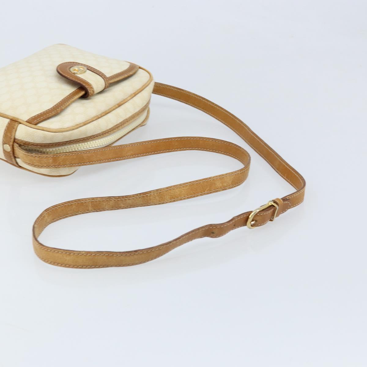 CELINE Macadam Canvas Shoulder Bag PVC Leather Ivory Gold Auth LNZ709