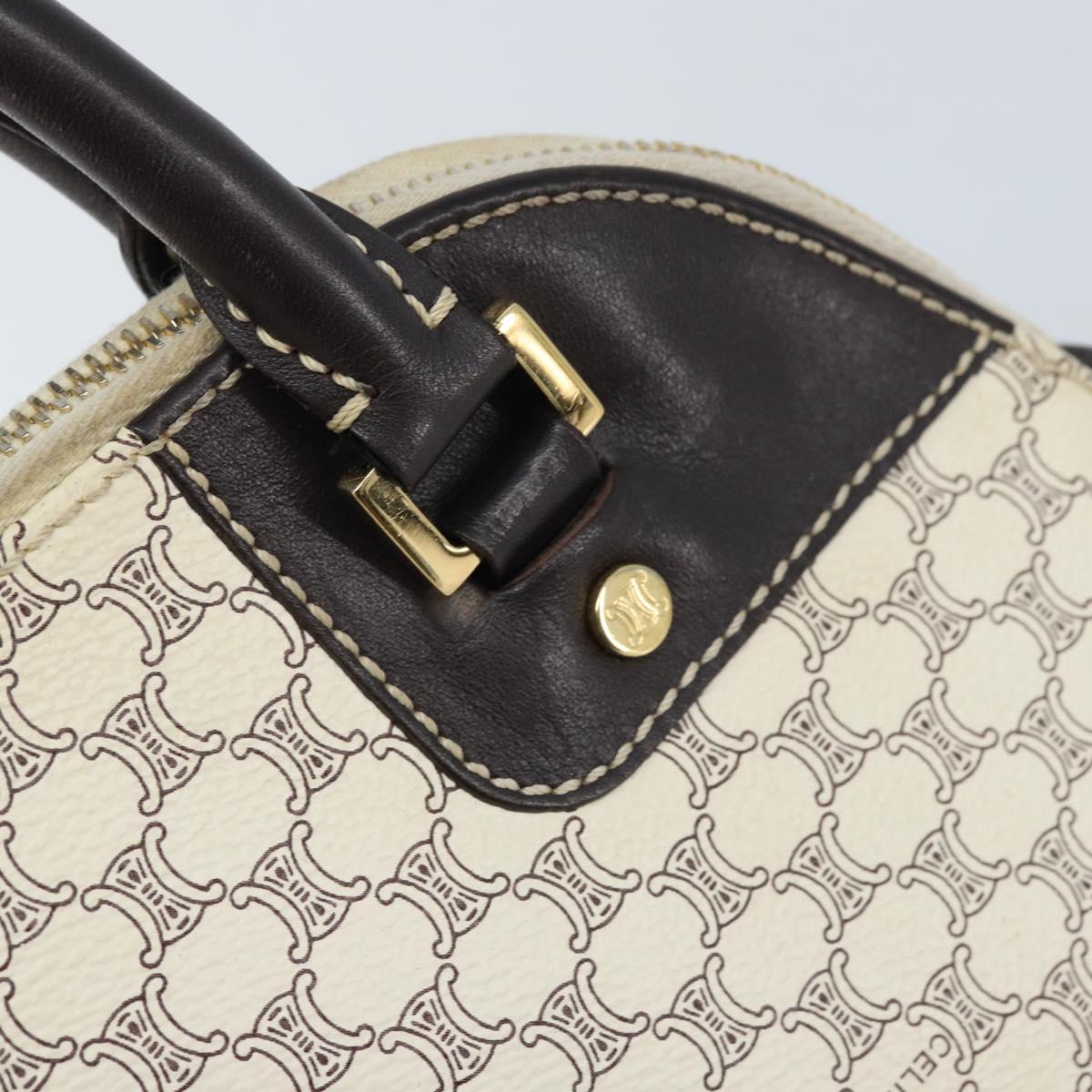 CELINE Macadam Canvas Hand Bag PVC Leather White Gold Auth LNZ710