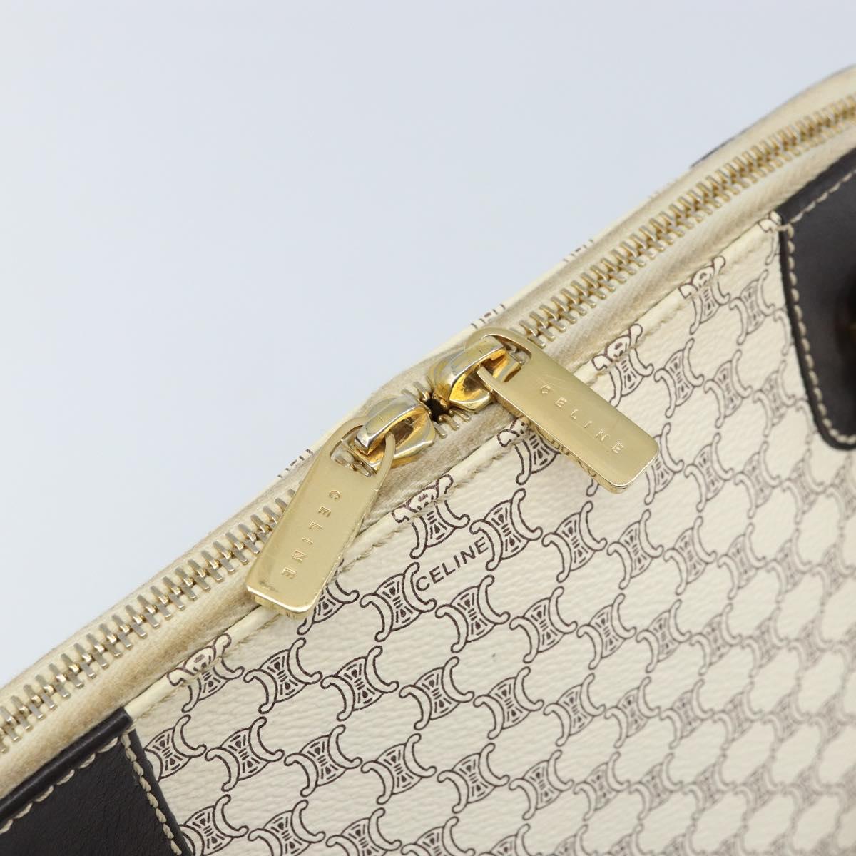 CELINE Macadam Canvas Hand Bag PVC Leather White Gold Auth LNZ710