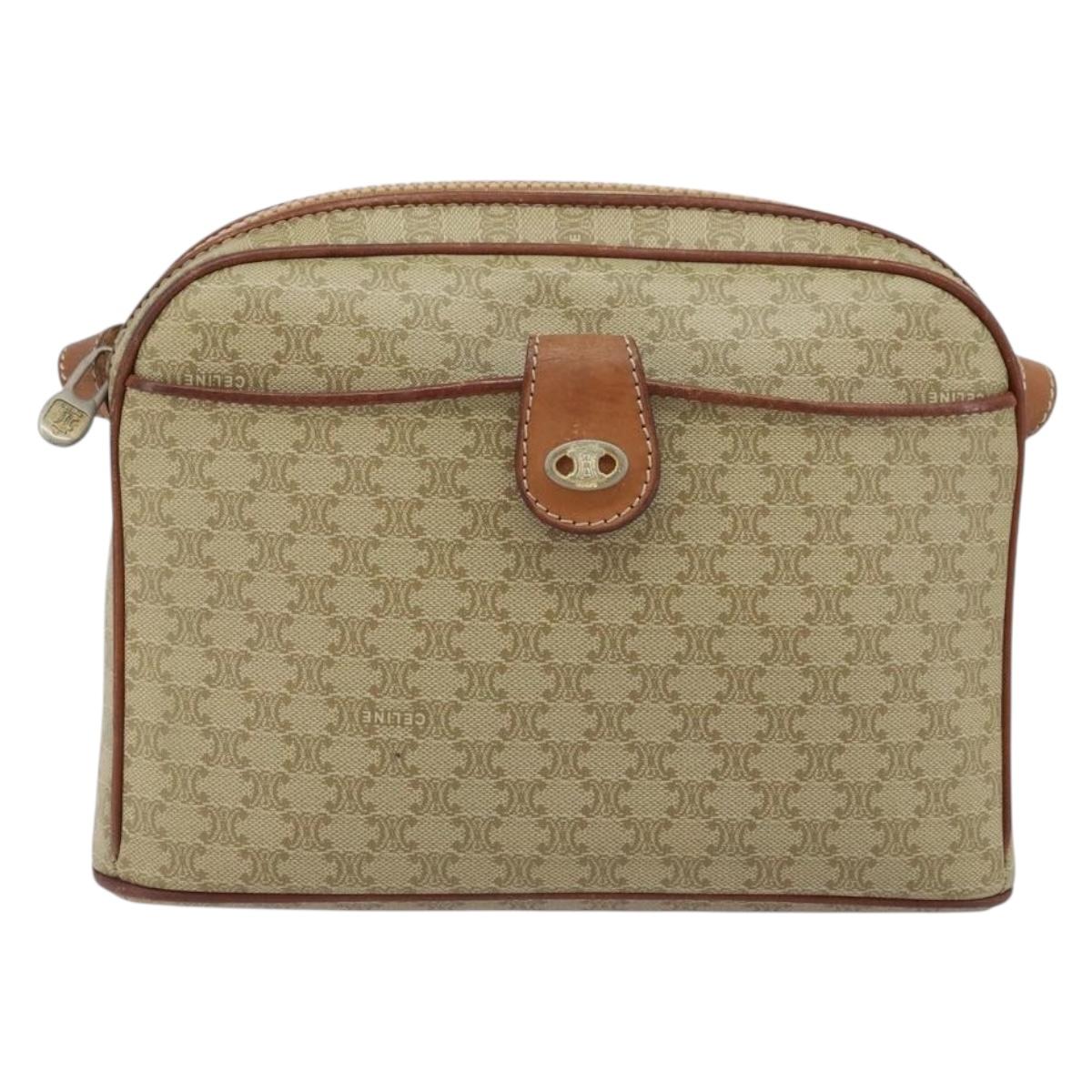 CELINE Macadam Canvas Shoulder Bag PVC Beige Gold Auth LNZ711