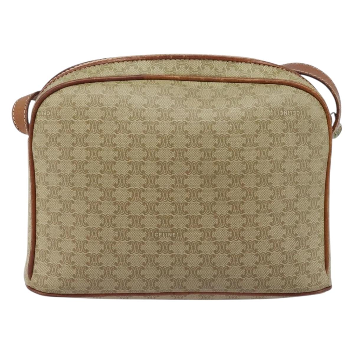 CELINE Macadam Canvas Shoulder Bag PVC Beige Gold Auth LNZ711