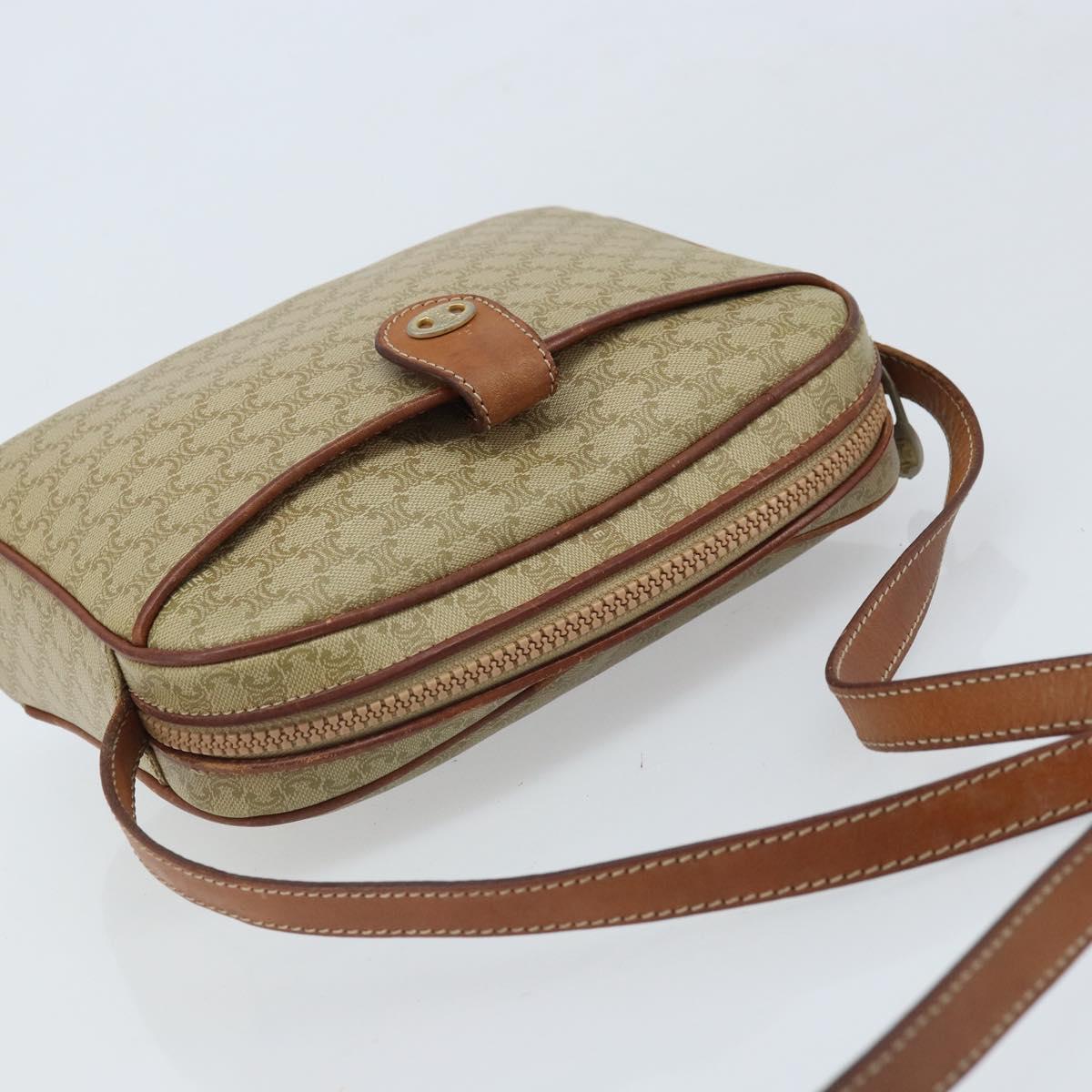 CELINE Macadam Canvas Shoulder Bag PVC Beige Gold Auth LNZ711