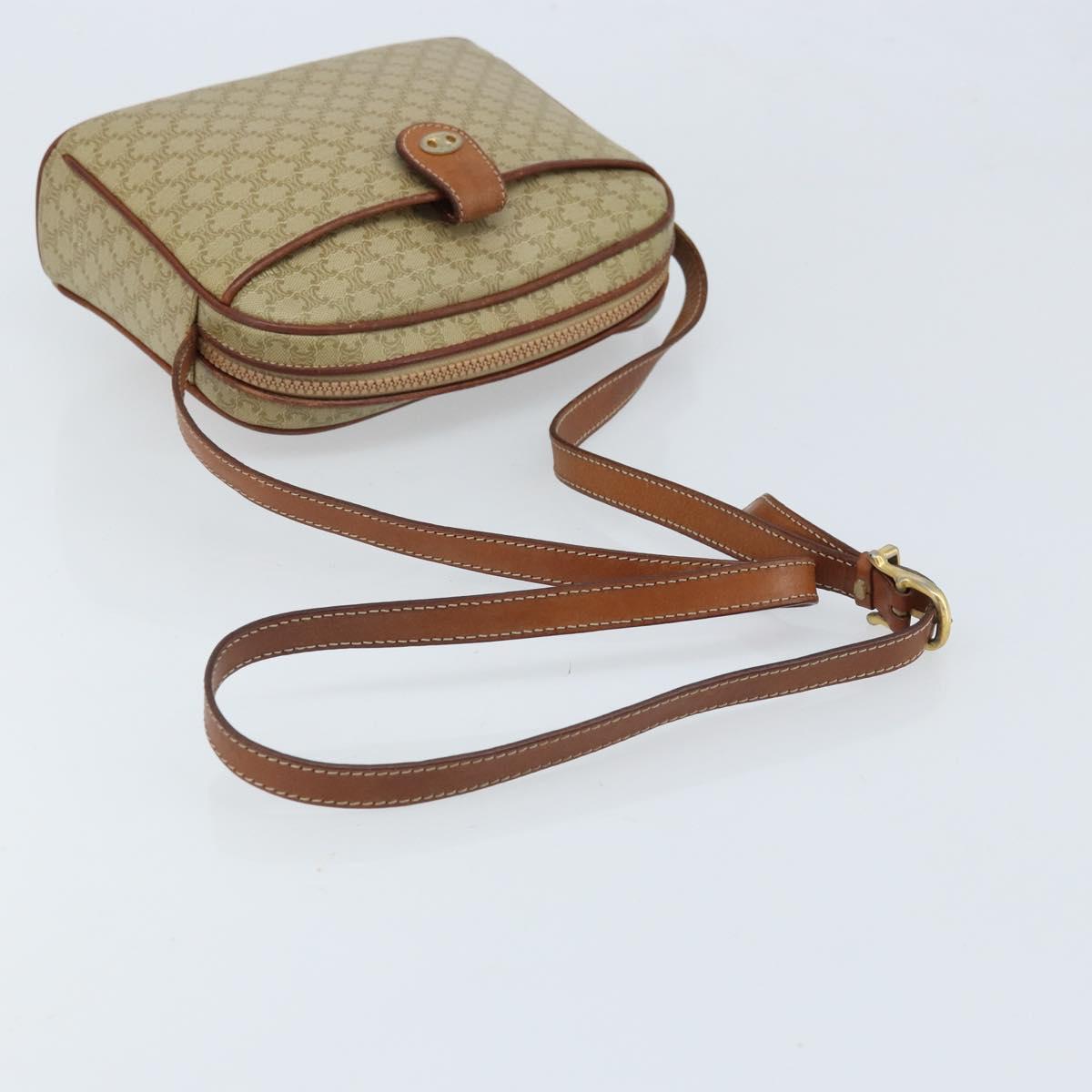 CELINE Macadam Canvas Shoulder Bag PVC Beige Gold Auth LNZ711