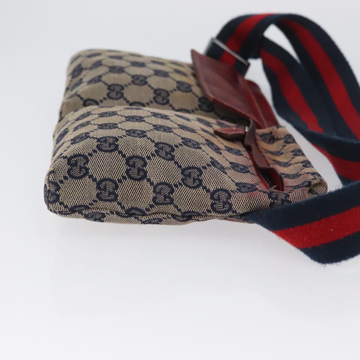 GUCCI GG Canvas Sherry Line Waist bag Beige Silver 28566 Auth LNZ713