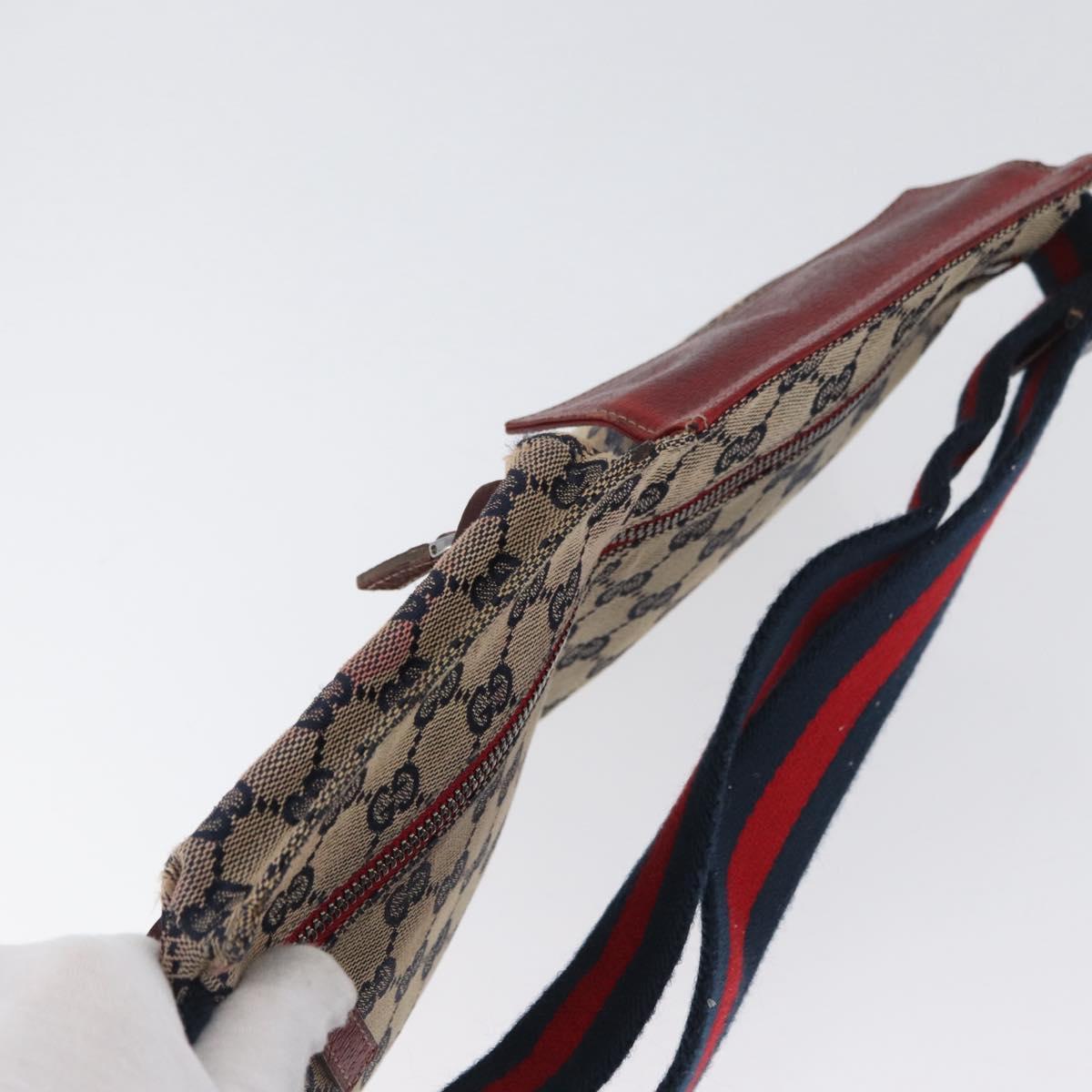 GUCCI GG Canvas Sherry Line Waist bag Beige Silver 28566 Auth LNZ713