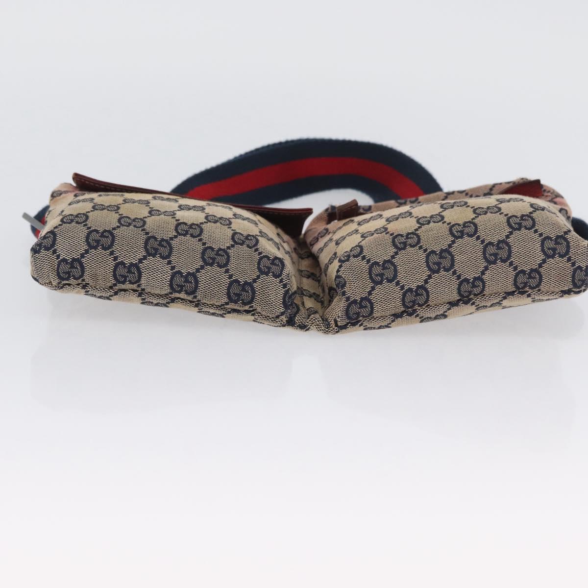 GUCCI GG Canvas Sherry Line Waist bag Beige Silver 28566 Auth LNZ713