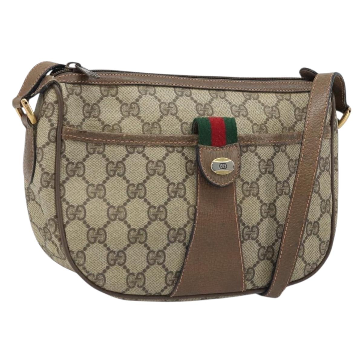 GUCCI GG Supreme Web Sherry Line Bag PVC Beige Gold 89 02 032 Auth LNZ714