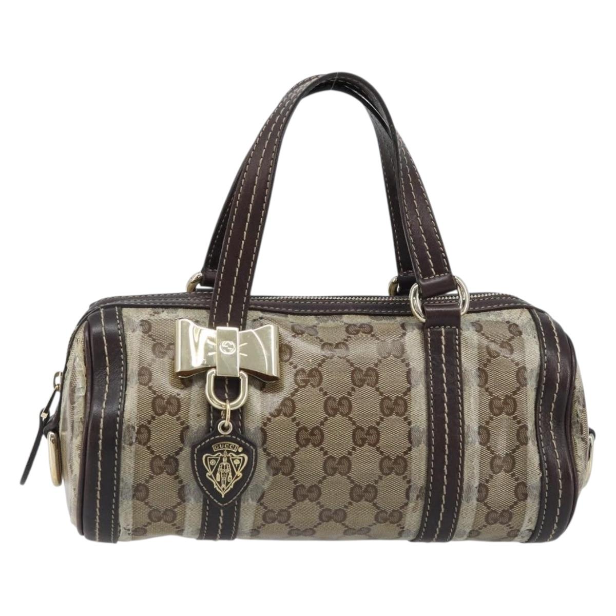 GUCCI GG Crystal Duchessa Hand Bag Coated Canvas Beige Gold Auth LNZ715