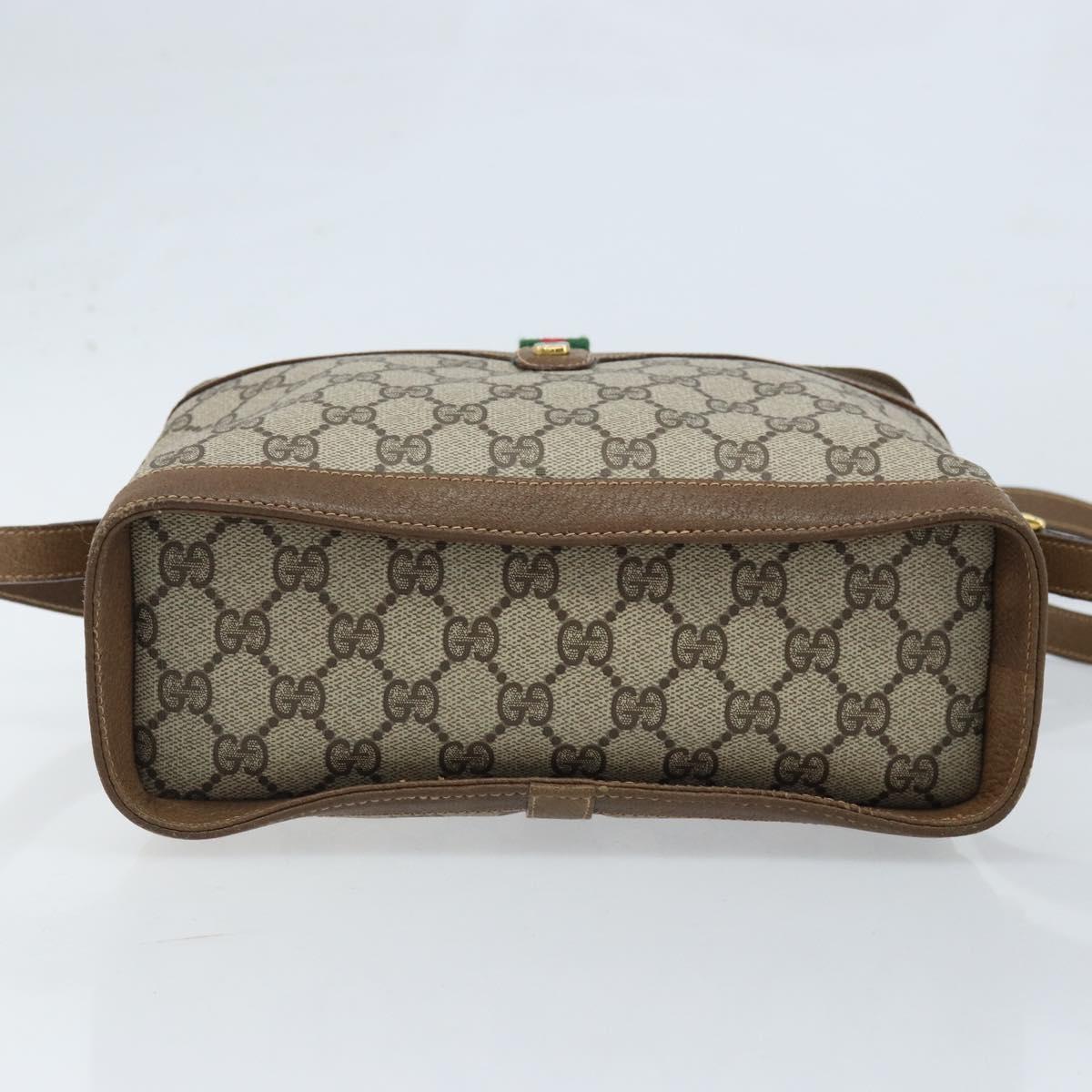 GUCCI GG Supreme Web Sherry Line Bag PVC Beige Gold 904 02 069 Auth LNZ716